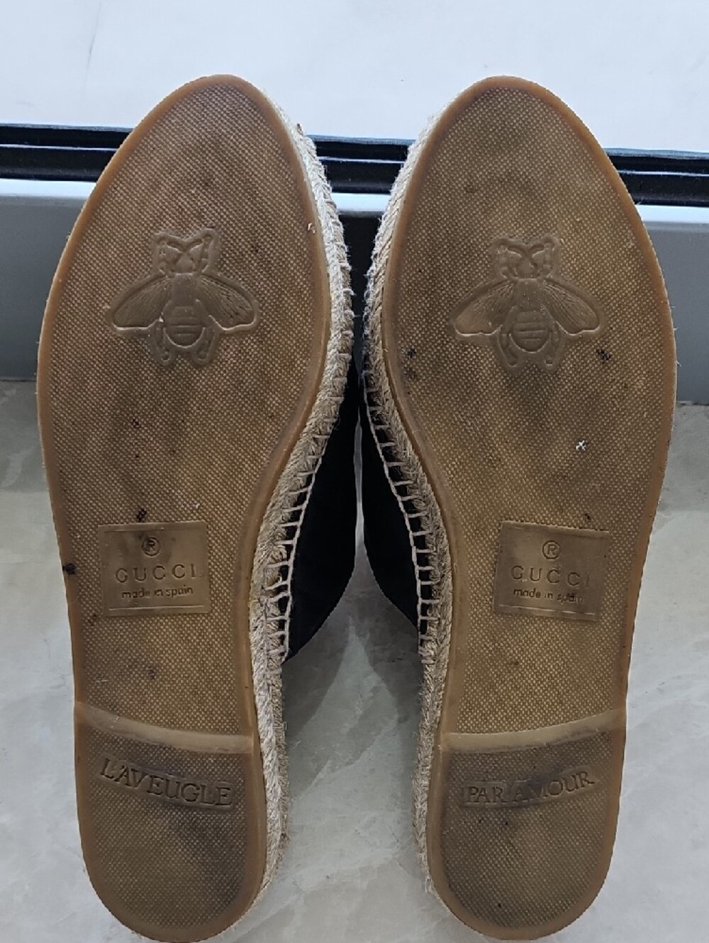 Gucci Black Quilted Leather Espadrille Mules with Gold Double G Logo - Size 7.5 - Picture 4 of 6